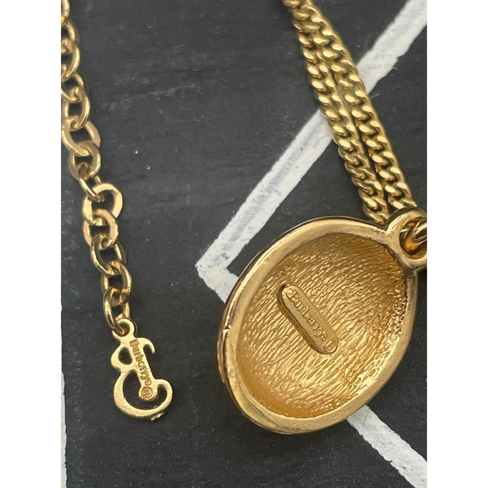 Vintage Burberrys Navy Enamel & Faux Pearl Pendant Necklace Gold Tone Designer - Picture 6 of 9